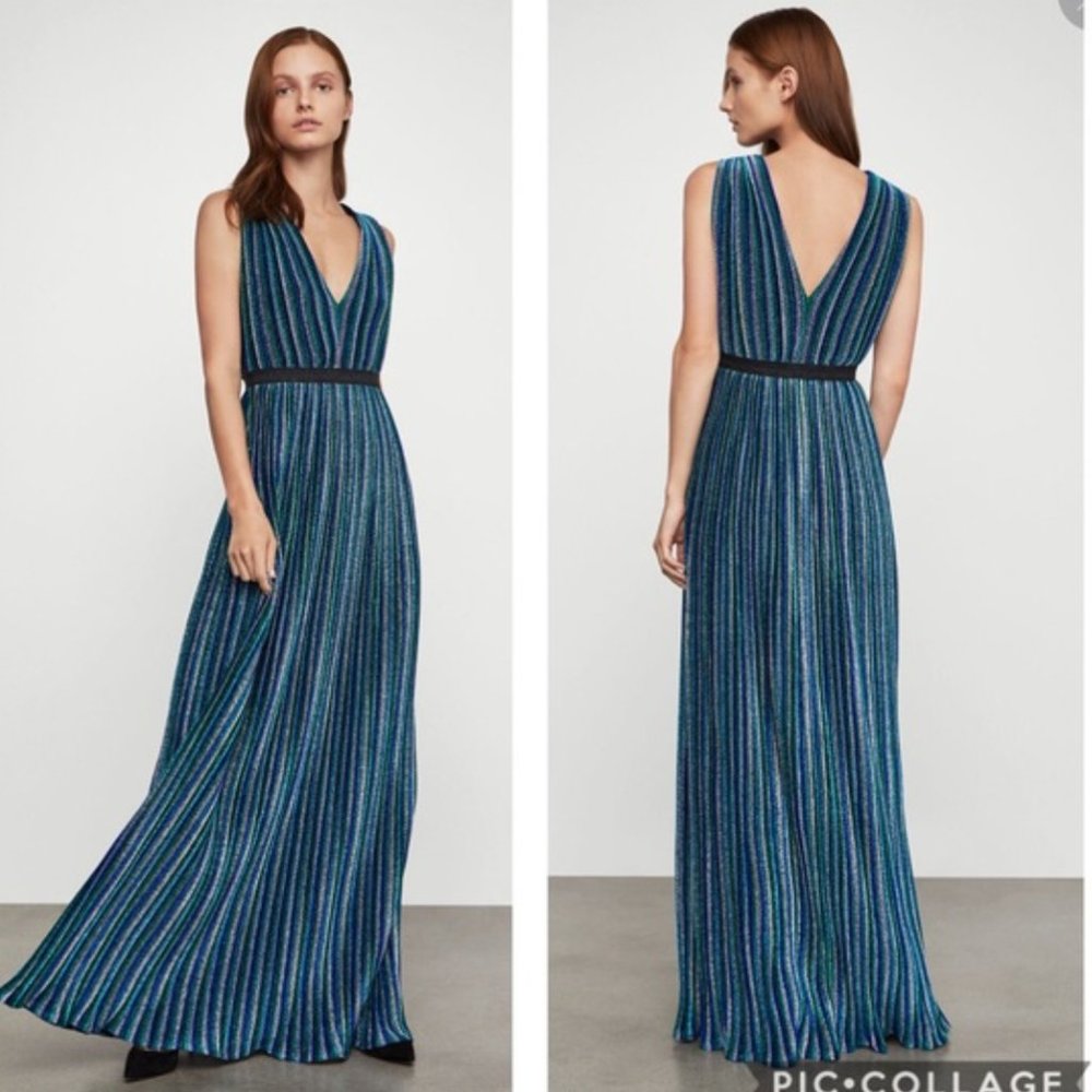 BCBG metallic pleated maxi dress
